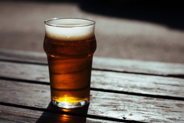 Craft beer on a picnic table